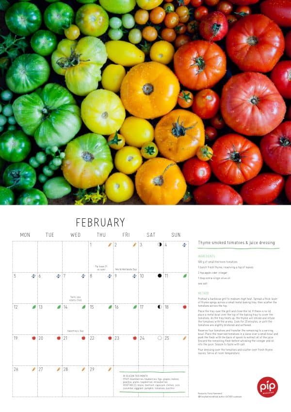 Pip Kitchen garden calendar tomato spread